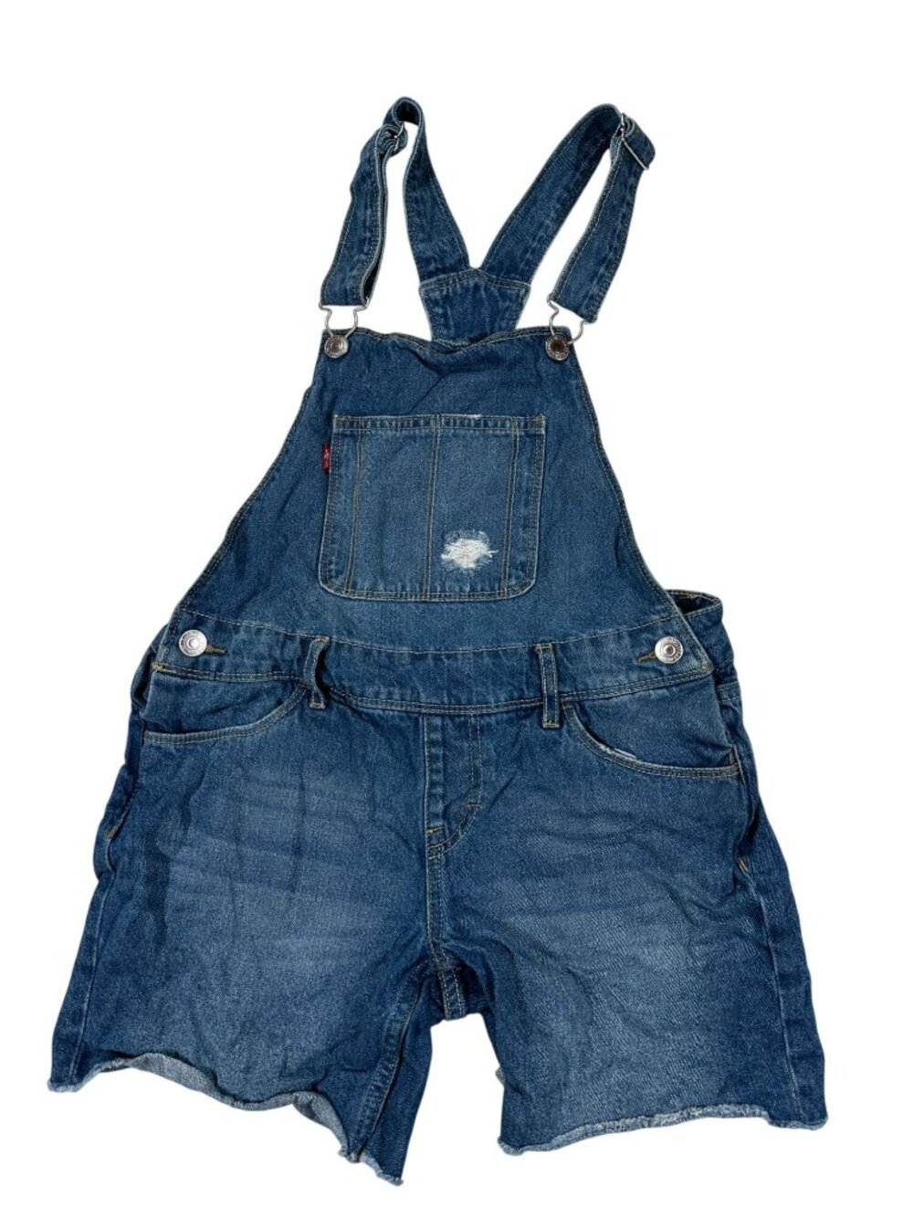 Levis Womens Denim Short Overalls Ripped Distressed Style Size 12 Adjustable